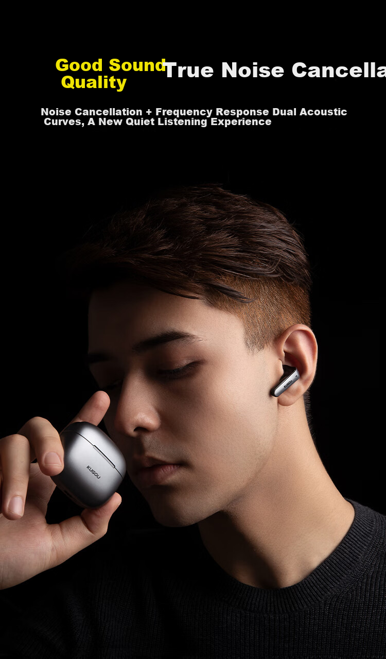 KUGOU [Premium Sound Quality + Powerful Quad-Mic Active Noise Cancellation] Bluetooth 6.0 In-Ear Wireless Earphones Low Latency Pro Music Gaming Long Battery Life Compatible with Huawei Xiaomi M7 6