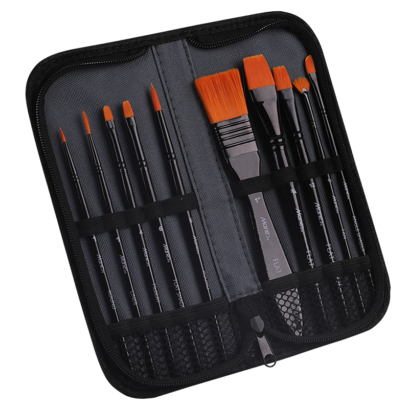 Marie's Acrylic Paint Brush Set, 10-Piece Nylon Brushes, Line Drawing Pens, Fan-Shaped Brushes, Flat Brushes Set, Student Exam Children's Art Drawing Brush Set G1611 Sketching Markers Painting
