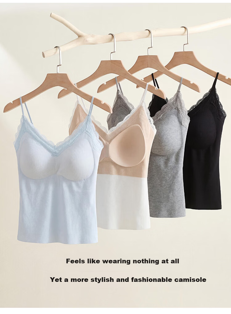 Miiow [Liu Yifei Same Style] Women's Lace Thin Camisole with Chest Pad Sleeveless Tank Top Innerwear 3