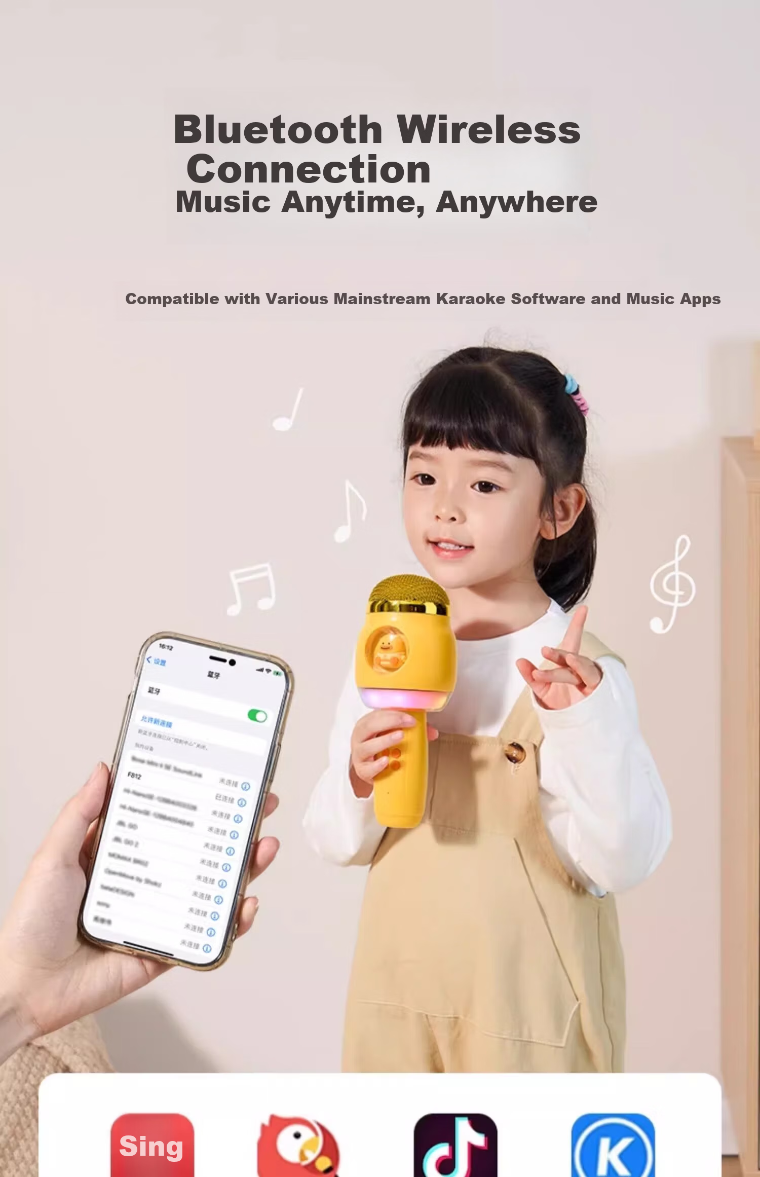 Leleyu Children's Microphone Toy 3-6 Years Bluetooth Speaker All-in-One Pink Bunny Birthday Gift for Boys and Girls 5
