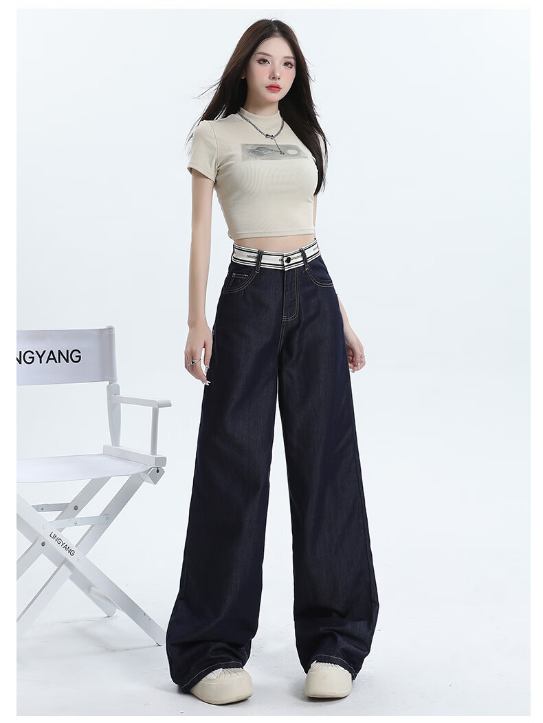 Jeanswest Women's Summer 2026 Tencel Lightweight Wide-Leg Straight Loose Denim Pants Light Blue S 18
