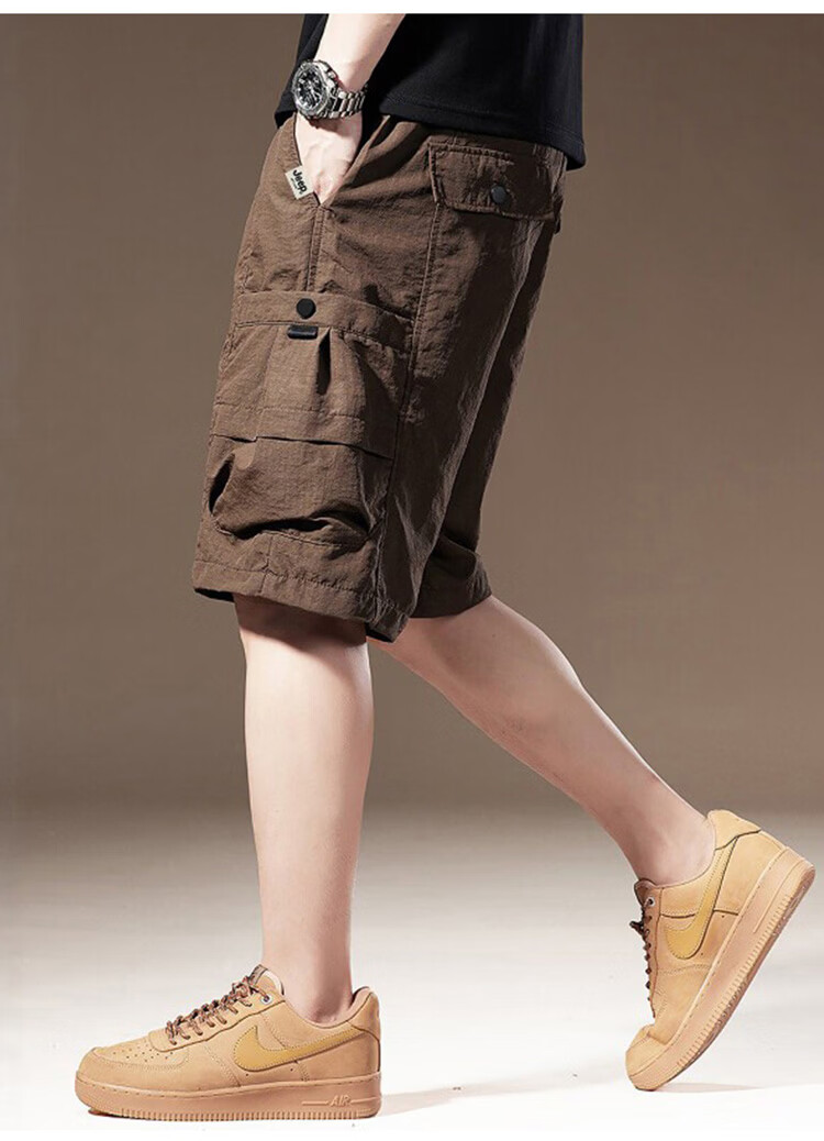 JEEP Men's Summer Ice Silk Cargo Casual Shorts Loose Fit Outdoor Knee-Length Pants Coffee 3XL 12