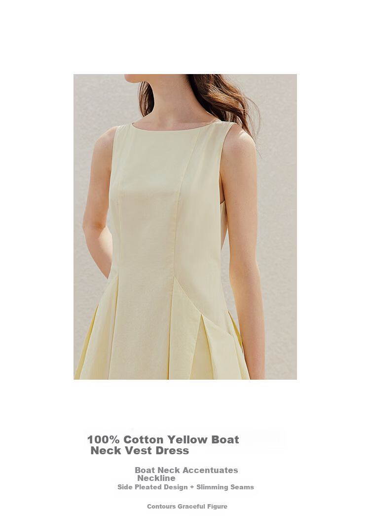 INMAN 100% Xinjiang Cotton Yellow Sleeveless Pleated A-Line Dress Vest XL Summer 2026 Women's New 3