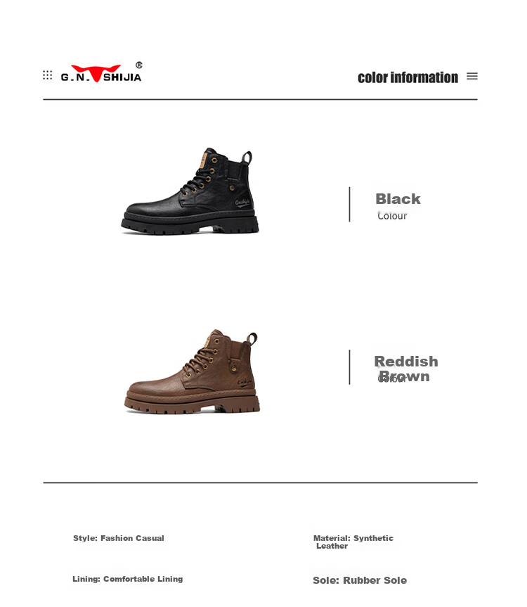 G.N.Shi Jia Men's Martin Boots for Autumn And Winter, Thick-Soled Heightening Retro Distressed Work Boots, Red-Brown, Size 41 (Sneaker Size) 16