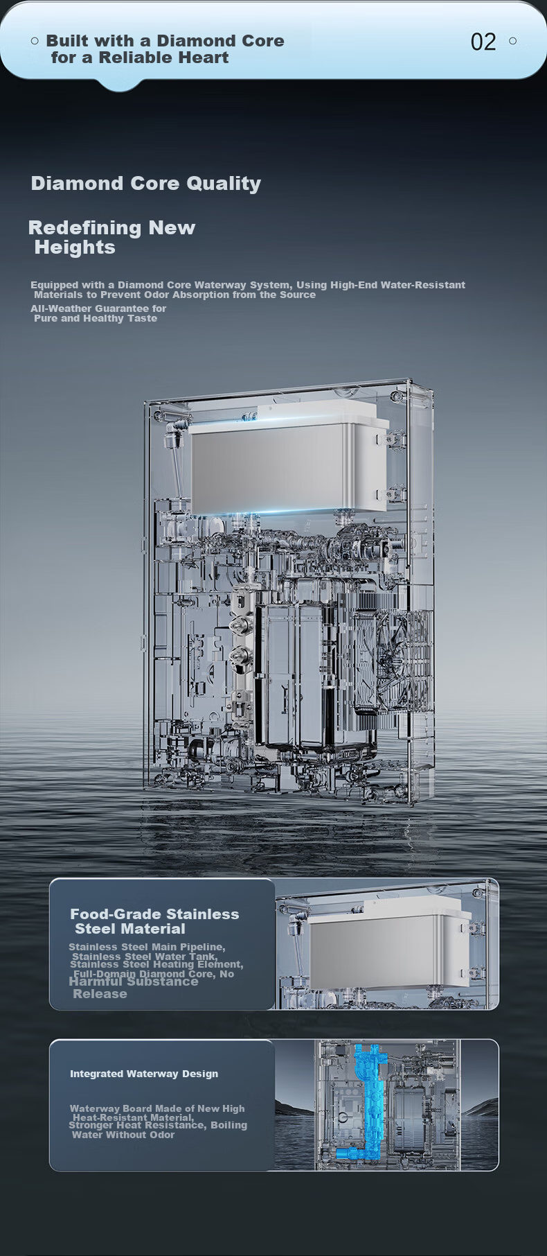 Casarte Wall-Mounted Pipeline Machine Zhijing Golden Steel Core Hot and Cold Household Dining Cabinet Water Dispenser Main Pipeline Stainless Steel 0 Silicone Odorless High Flow 8°C Ice Water Purifier 7