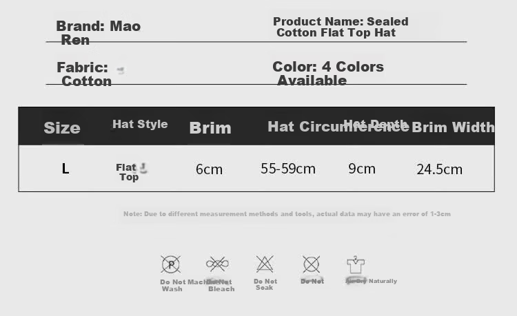 Miiow Men's Adjustable Back Closure Flat Top Outdoor Baseball Cap Sun Hat Black 20