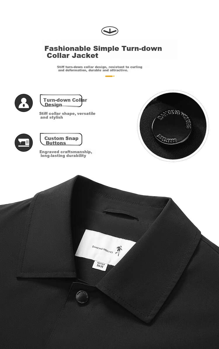 DANCING WOLVES [Three-Proof] Workwear Collar Jacket Men Oil-Resistant Outdoor Commuter Waterproof Portable Coat 001 Black L 6
