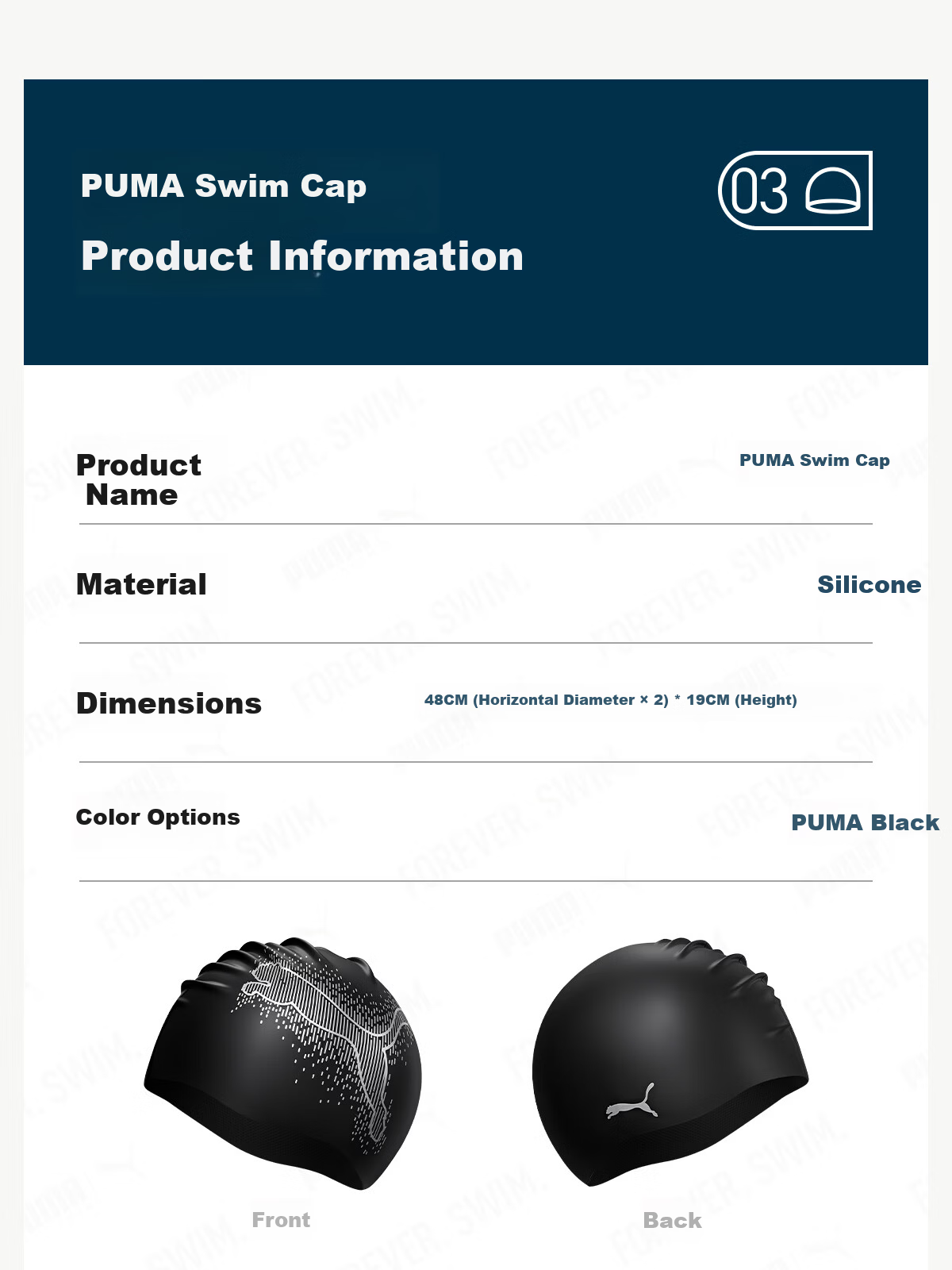 PUMA Silicone Swim Cap Professional Waterproof Non-Slip High Elasticity Comfortable Unisex Adult Training Swimming Cap Extra Large 7