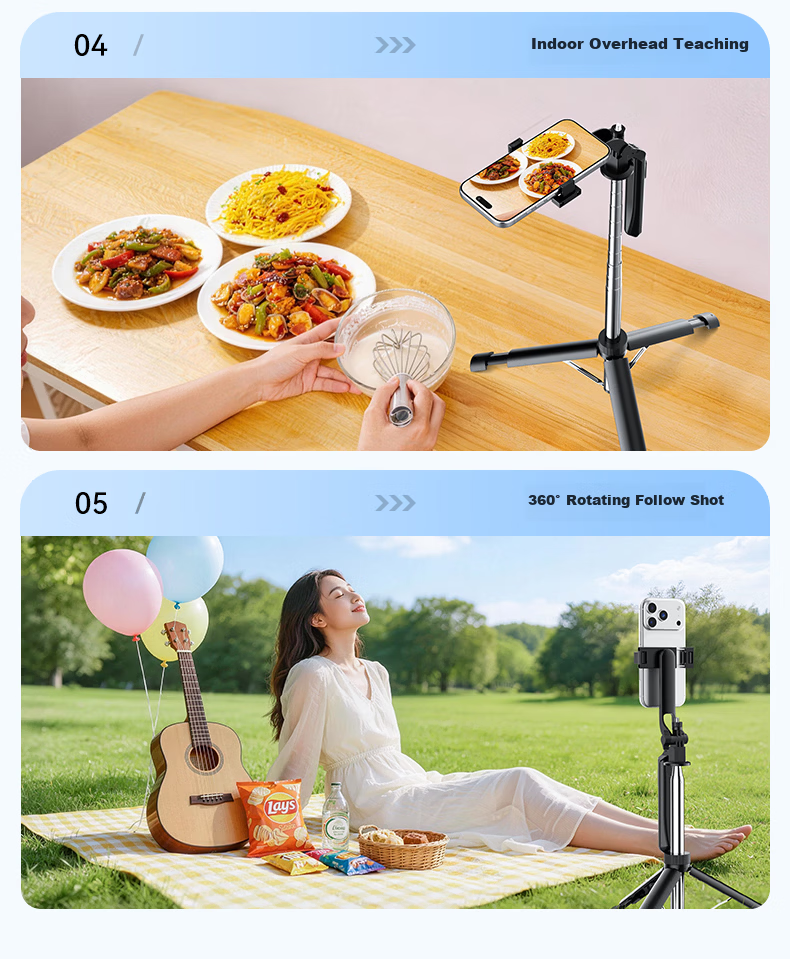 Zhiguozhe Dual-Light Selfie Stick Travel Compact Portable Phone Holder 360-Degree Rotating Anti-Shake Automatic Tripod Follow Shooting Photography Tool Concert 41