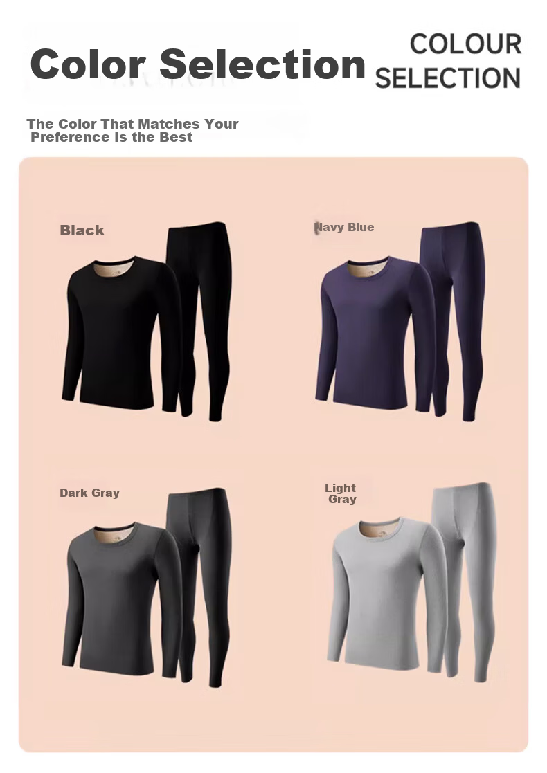 LangSha Men's Thermal Underwear Set Fleece Lined Thickened Lambswool 7A Antibacterial Mite-Resistant Mid-High Collar Windproof Autumn Shirt and Pants Set 15