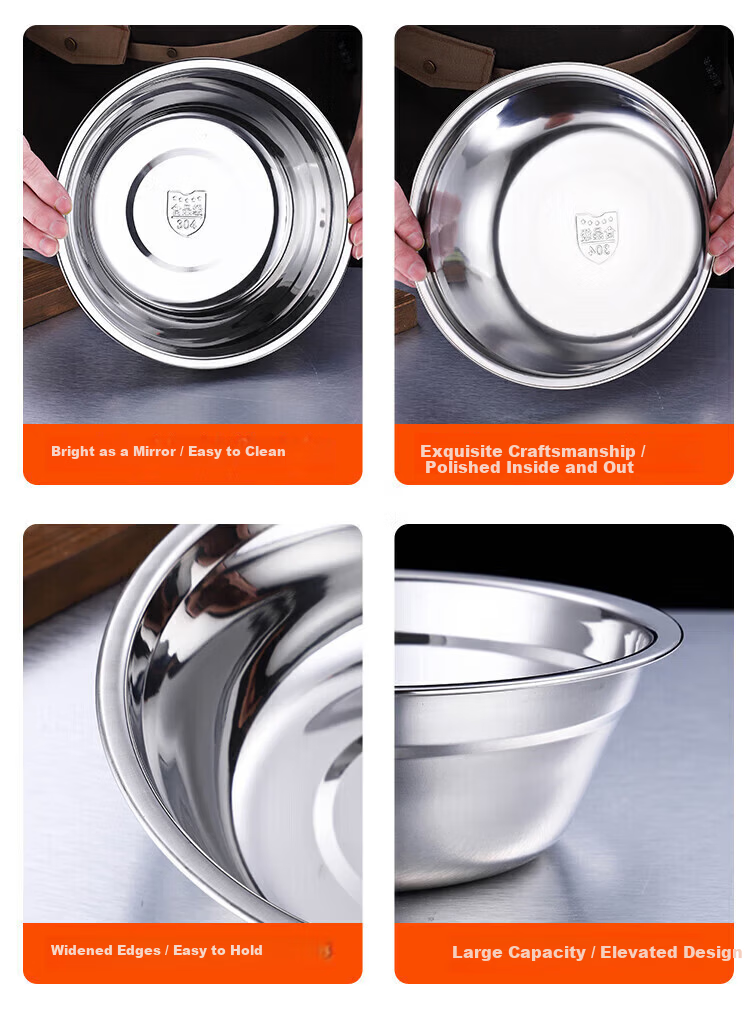 Jingqingfu 304 Stainless Steel Soup Bowl 16cm Canteen Serving Bowl Small Food Bowl Meal Bowl Soup Bowl Jingcang 12
