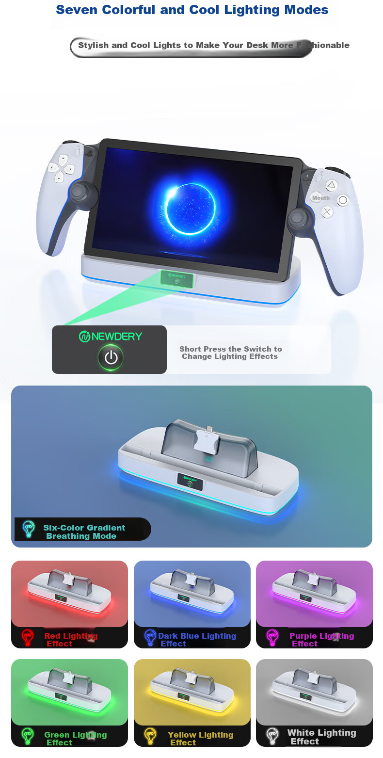 NEWDERY PS Portal Charging Dock Station for PS5 Portal with RGB Gaming Lights Magnetic Base Accessory 6