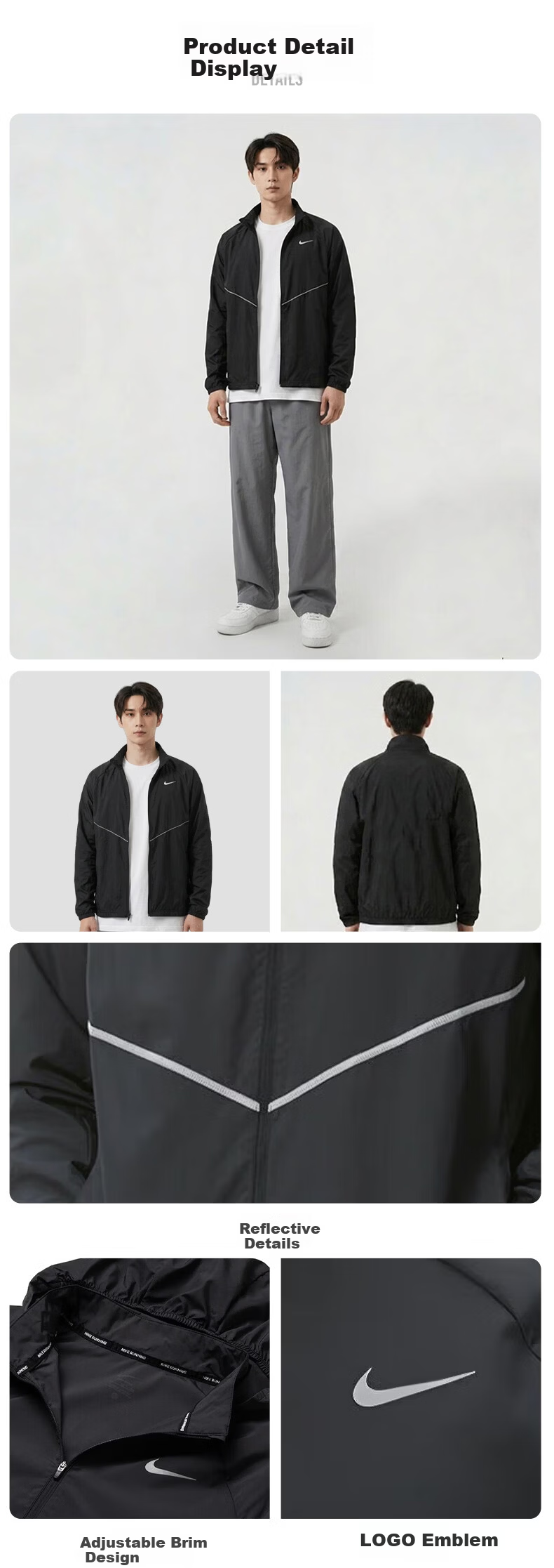 NIKE Men's Water-Repellent Sports Casual Jacket, Quick-Drying And Sun Protection, Skin Coat IF2370-010, Black, Size M 6