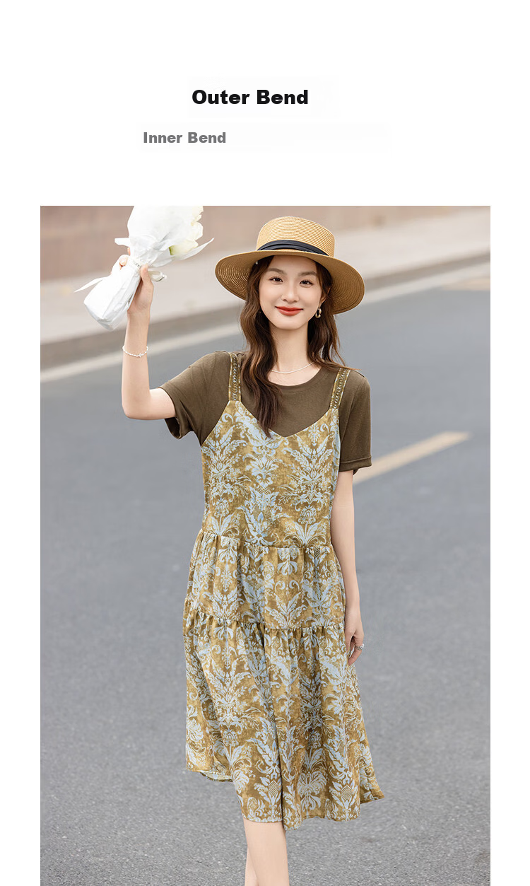 Demana Cute Little Cake Summer Fake Two-Piece Spliced Ribbon Decor Loose Slimming Concealing Dress for Women Premium 3
