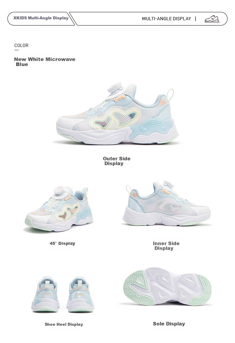 XTEP Kids Toddler Summer Girls Button Hollow Breathable Sports Shoes Light Purple/New White Size 30 21