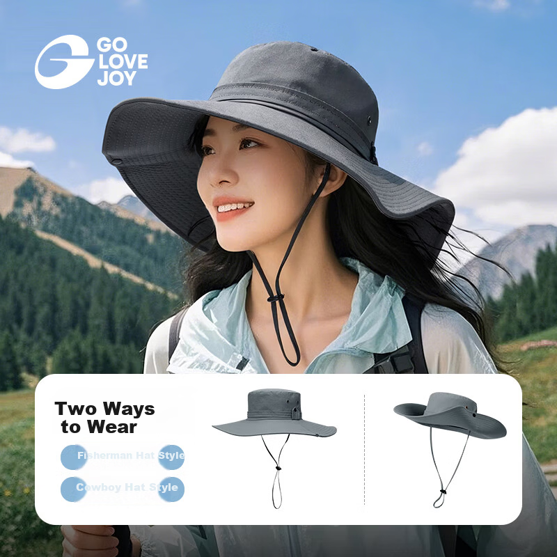 GOLOVEJOY Outdoor Hiking Hat for Women Summer Wide Brim Sun Protection Bucket Hat Light Gray