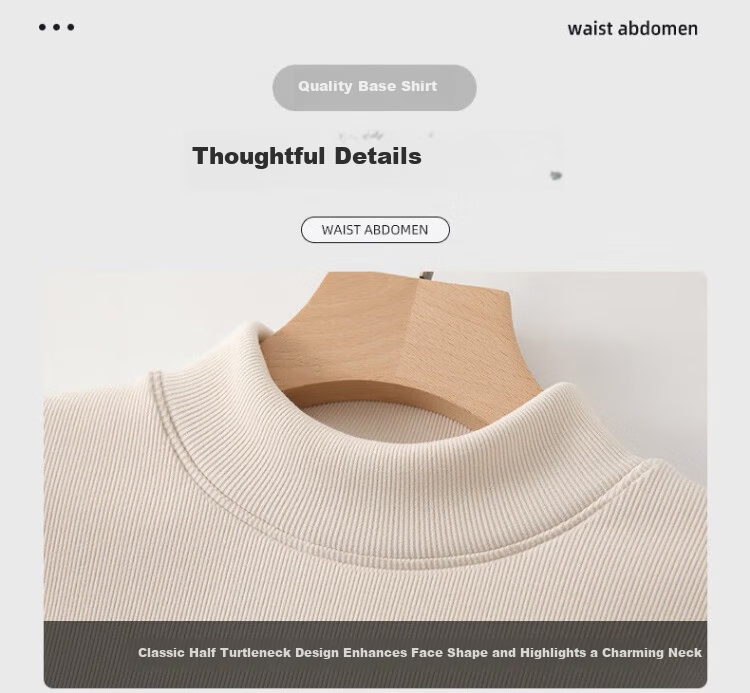 LangSha Autumn Winter Fleece-Lined Thickened Half Turtleneck Base Shirt for Women 7A Antibacterial Mite-Resistant Lamb Fleece Thermal Innerwear 13