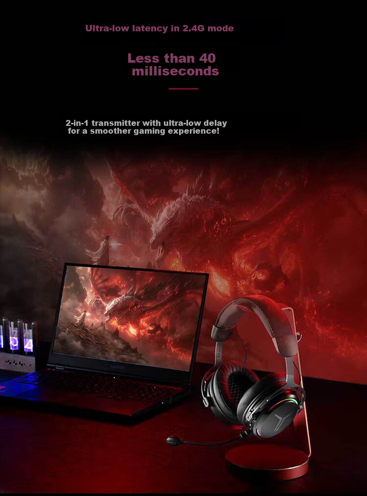 Lenovo Legion Y370 Wireless Bluetooth Gaming Headset 2.4G Wired Wireless Bluetooth Tri-Mode Over-Ear Gaming Headphones for PC LOL Black Myth PUBG Delta 3