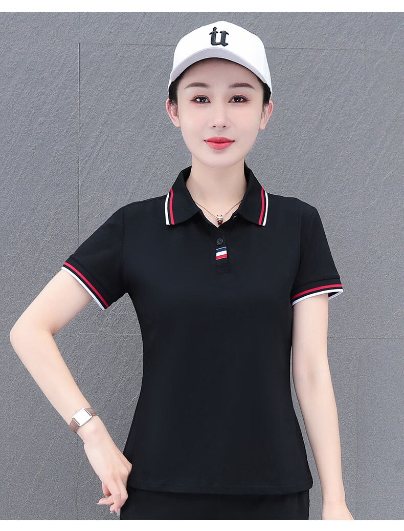 Woodpecker Women's Polo Shirt Short Sleeve T-Shirt Summer New Pure Cotton Regular Shoulder Turn-down Collar Casual Plus Size Slim Fit Top Gray M 25