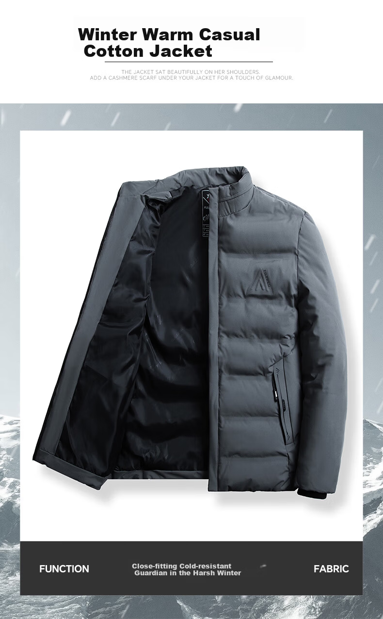 Pierre Cardin Men's Winter Thickened Cotton Jacket Mid-Young Stand Collar Warm Casual Outerwear Black 4XL 1