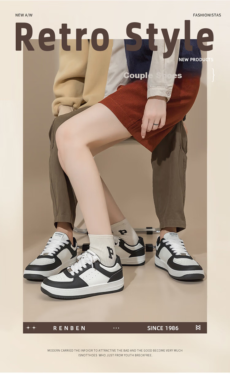 RENBEN Classic Versatile Chic Women's Shoes Small Niche Thick Sole Casual White Sneakers Simple Ultra Soft Comfortable Skate Shoes 1