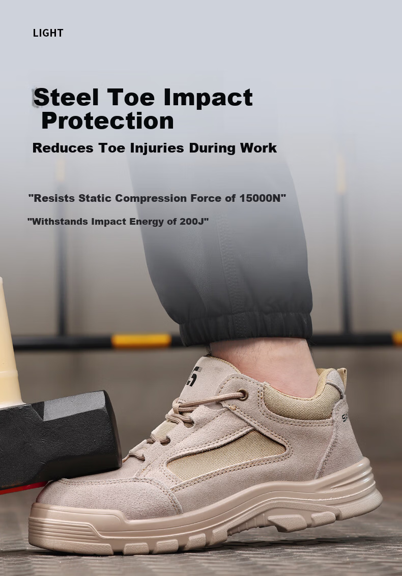 GUYISA Men's Breathable Steel Toe Safety Work Shoes Anti-Smash Anti-Puncture Lightweight Comfortable Durable Construction Site 3115L Size 38 6