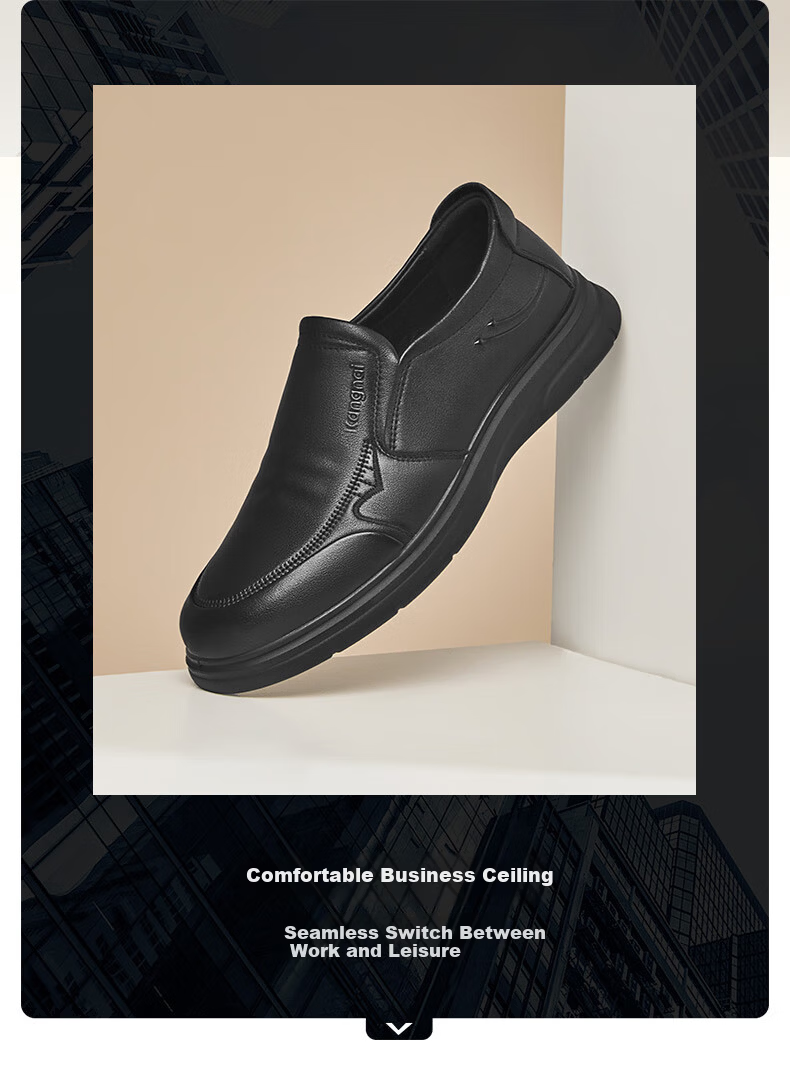 Connai Slip-On Business Casual Shoes Simple Comfortable Lazy Shoes Daily Men's Youth Round Toe Full Grain Leather Black 44 2