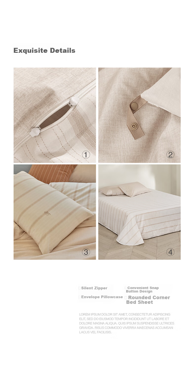 Luolai Home Textiles 100% Cotton Bedding Set 4-Piece A-Class Antibacterial Duvet Cover and Sheet Brown 220x250cm 10
