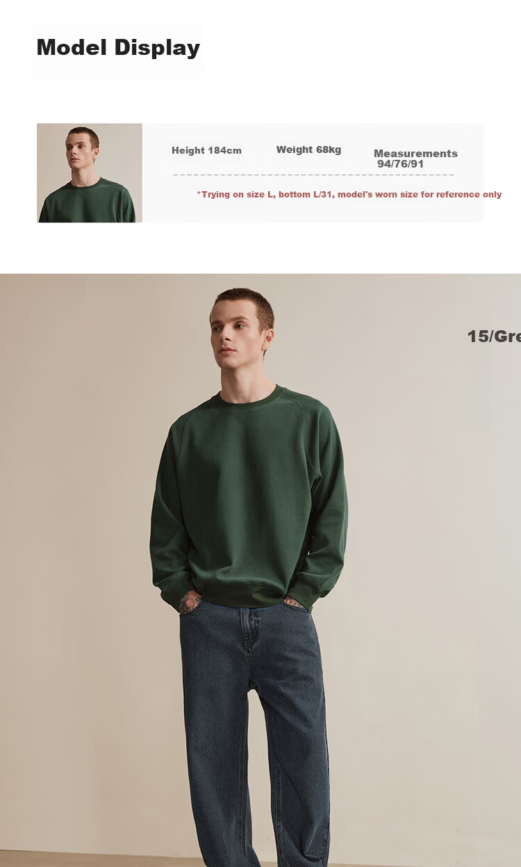 Giordano Designer Green Textured Crewneck Loose Fit Sweatshirt Men Spring New 18025805 12