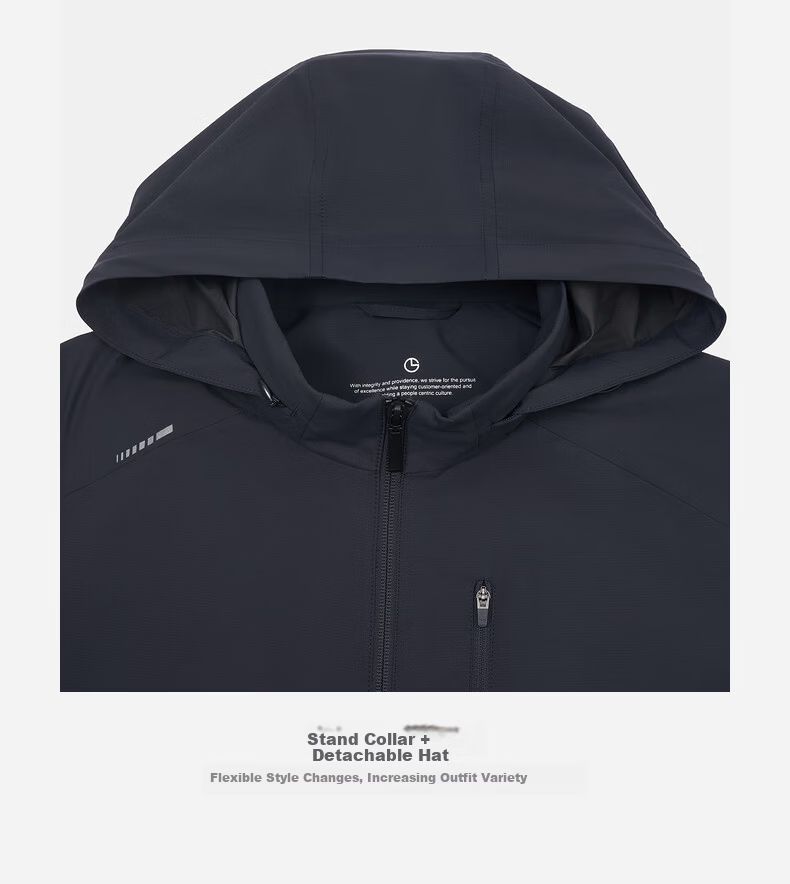 Goldlion UV Protection Lightweight Jacket with Detachable Hood and Stand Collar Urban Light Outdoor Coat for Men Navy Blue -95 XL 9