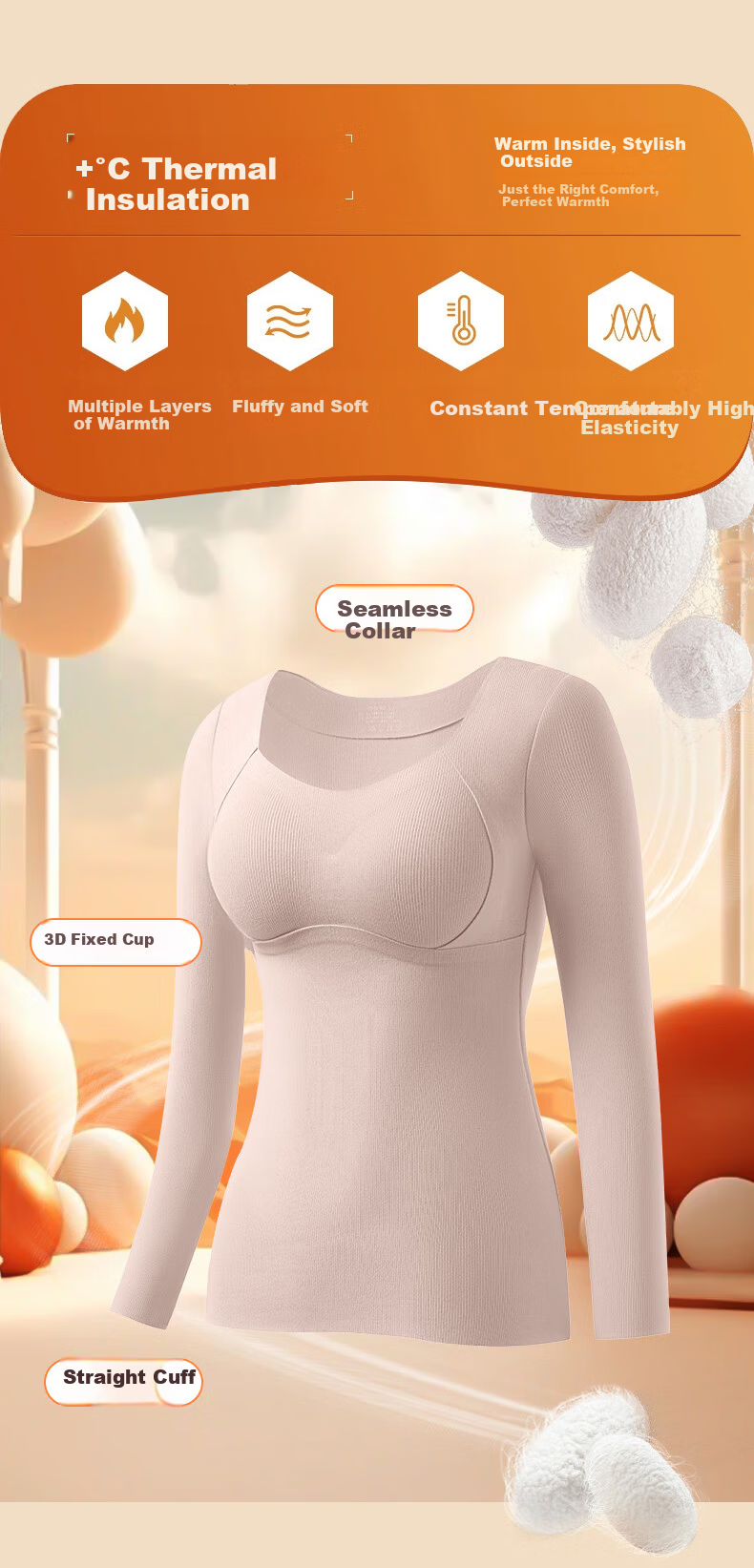 Herbal Original Color Women's Thermal Underwear with Padded Fixed Cup Seamless Thickened Wool Base Layer Spring New Arrival 2