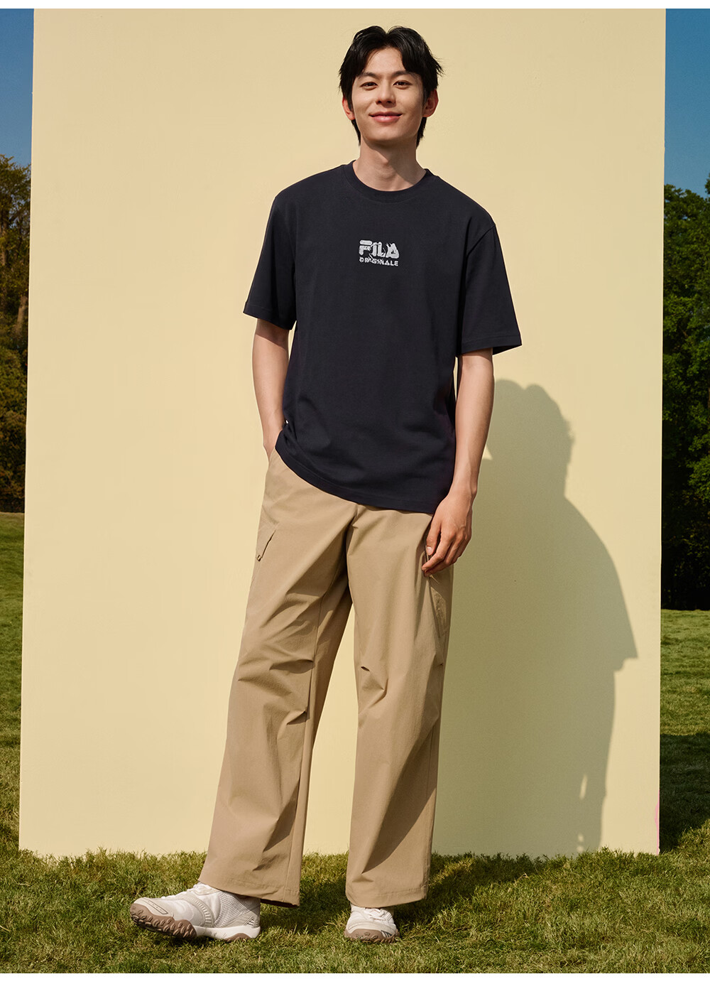 FILA Official Yi Yangqianxi Men's Knitted Short Sleeve Shirt 2026 Summer Casual Loose Cool Round Neck T-Shirt 20