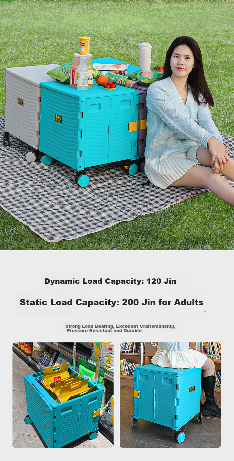 SELORSS Folding Shopping Cart, Large Supermarket Grocery Trolley, Stair-Climbing Small Pull Cart, Outdoor Camping Cart, Express Delivery Trailer, Elegant Gray 6