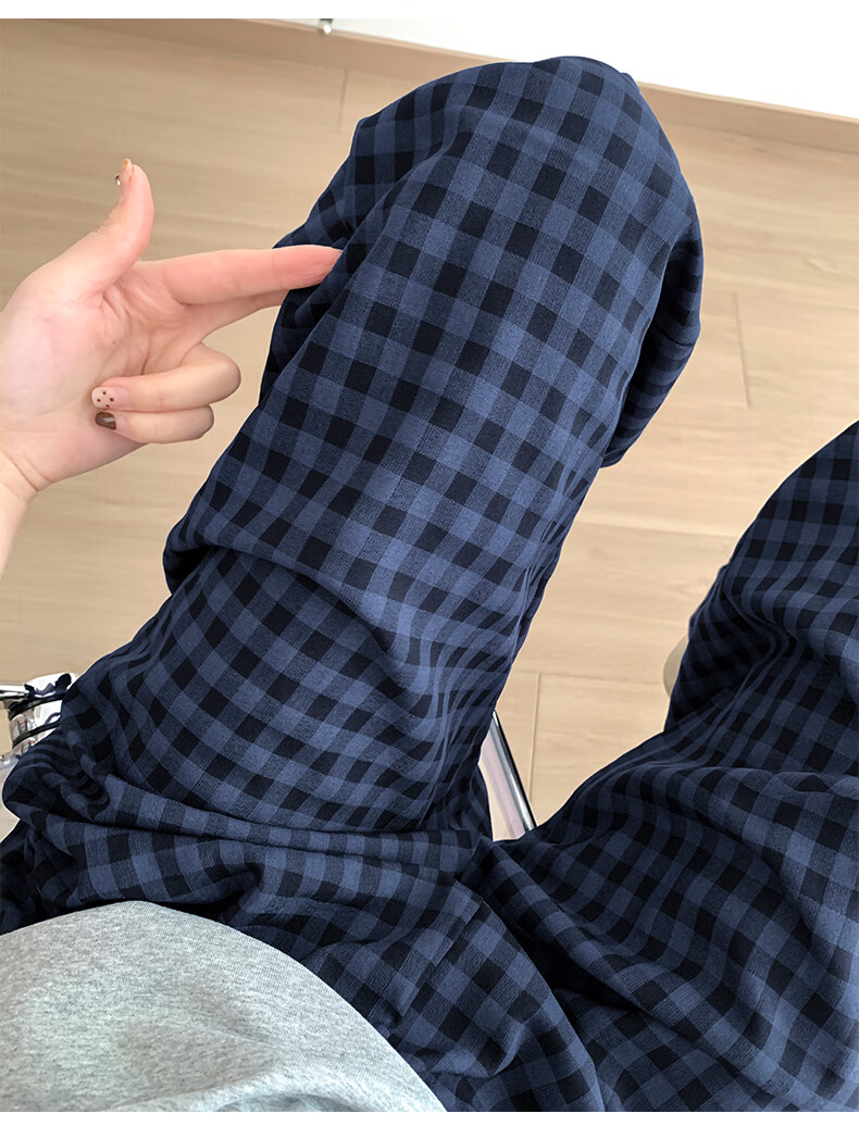 Borui Plaid Casual Pants for Women 2026 New Spring Summer Lightweight Loose Wide-Leg Pants Black XL 18
