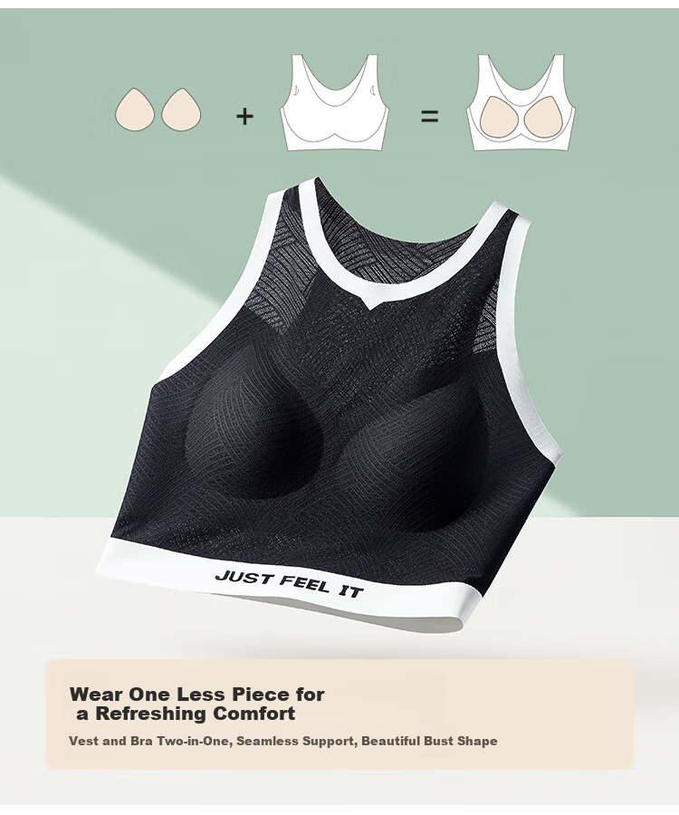 Dushiliren Short Lightweight Sports Beautiful Back Pull-Up Vest, Wireless Letter Bra for Women with Built-In Pads, Seamless 2V350A 3