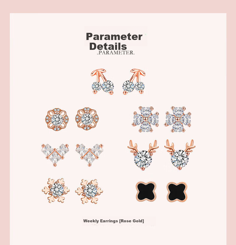 Grace Girl Weekly Gift Box Seven Pairs of Stud Earrings Women's Jewelry Set Heartfelt Confession Birthday Practical Anniversary Gift for Girlfriend 8