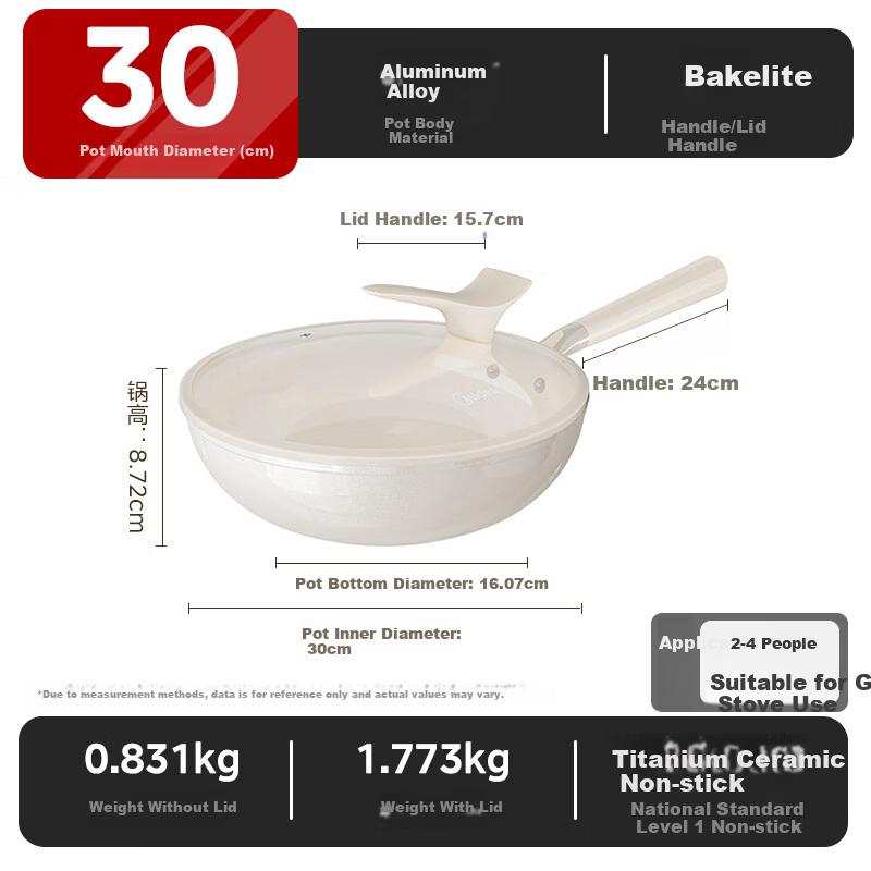 Midea Non-Stick Titanium Ceramic Frying Wok, Fluorine-Free, Low Oil Smoke, Suitable for Gas Stove and Induction Cooker