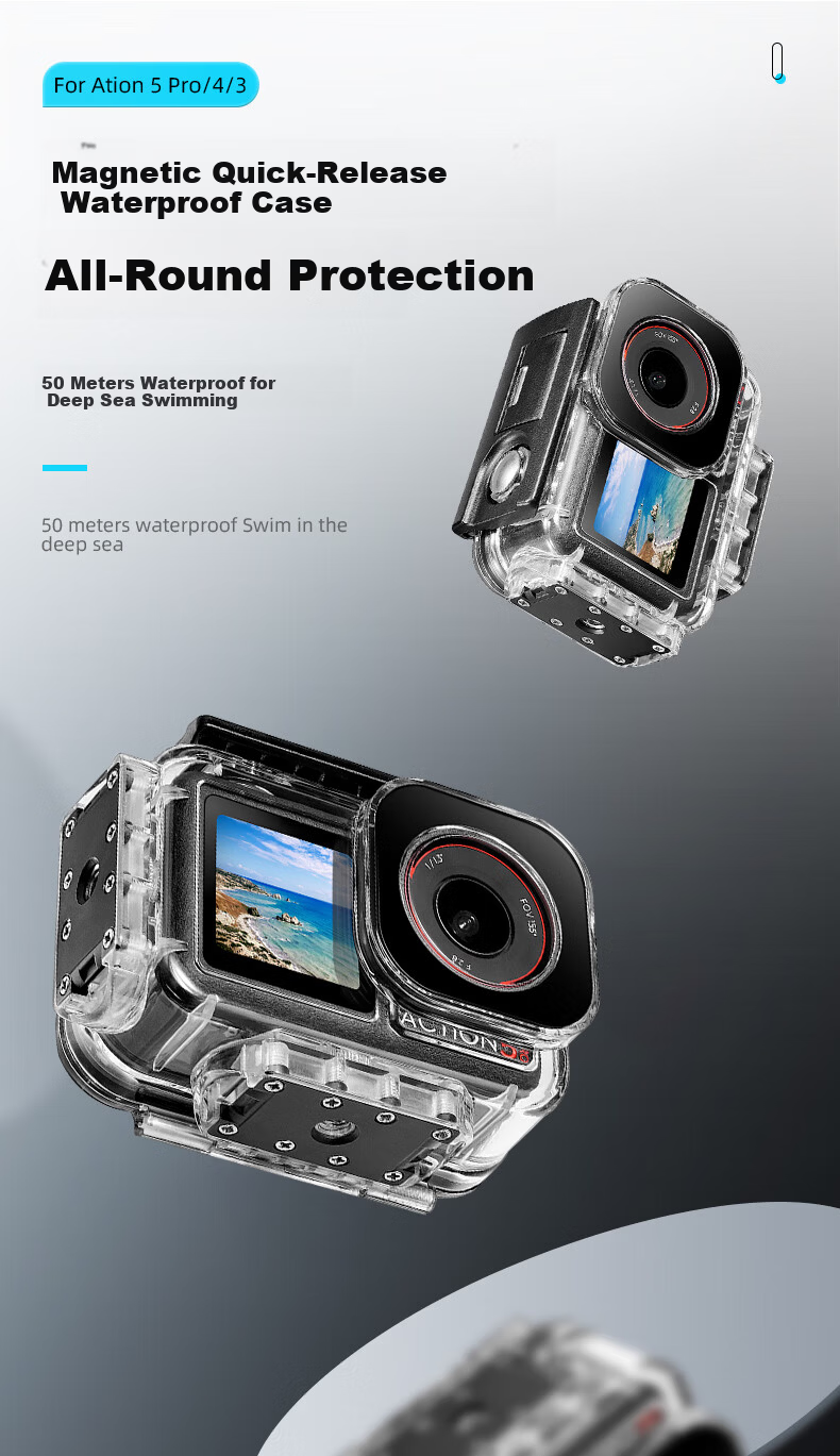 REYGEAK Waterproof Case for DJI Action 5 Pro, Anti-Fog Diving Housing for Action 4/3 Sports Camera Accessories, Underwater Deep Diving Protective Cover 1
