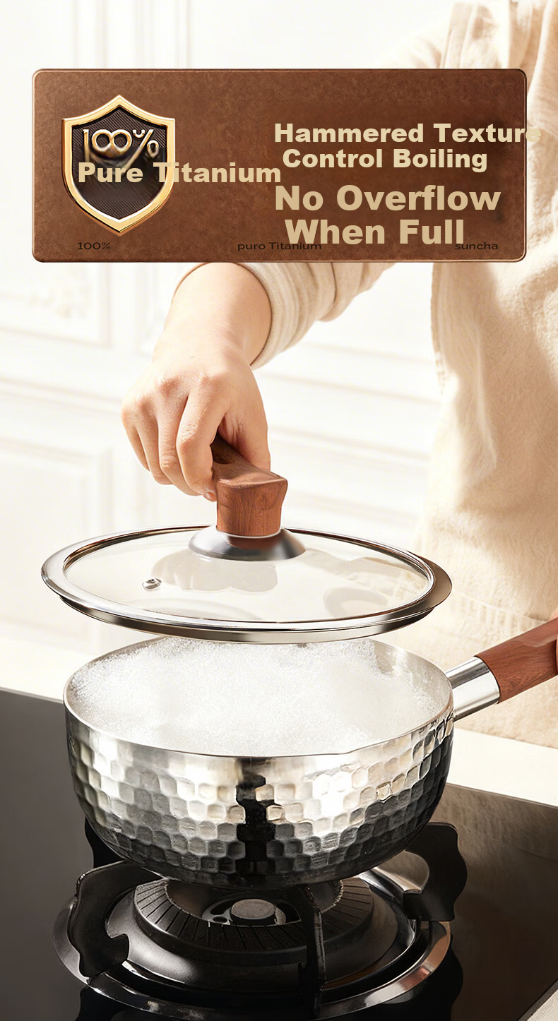 Shuangqi Pure Titanium Non-Coated Snow Pan Milk Pot Noodle Pot Baby Infant Food Steamer 18cm with Steaming Basket 9