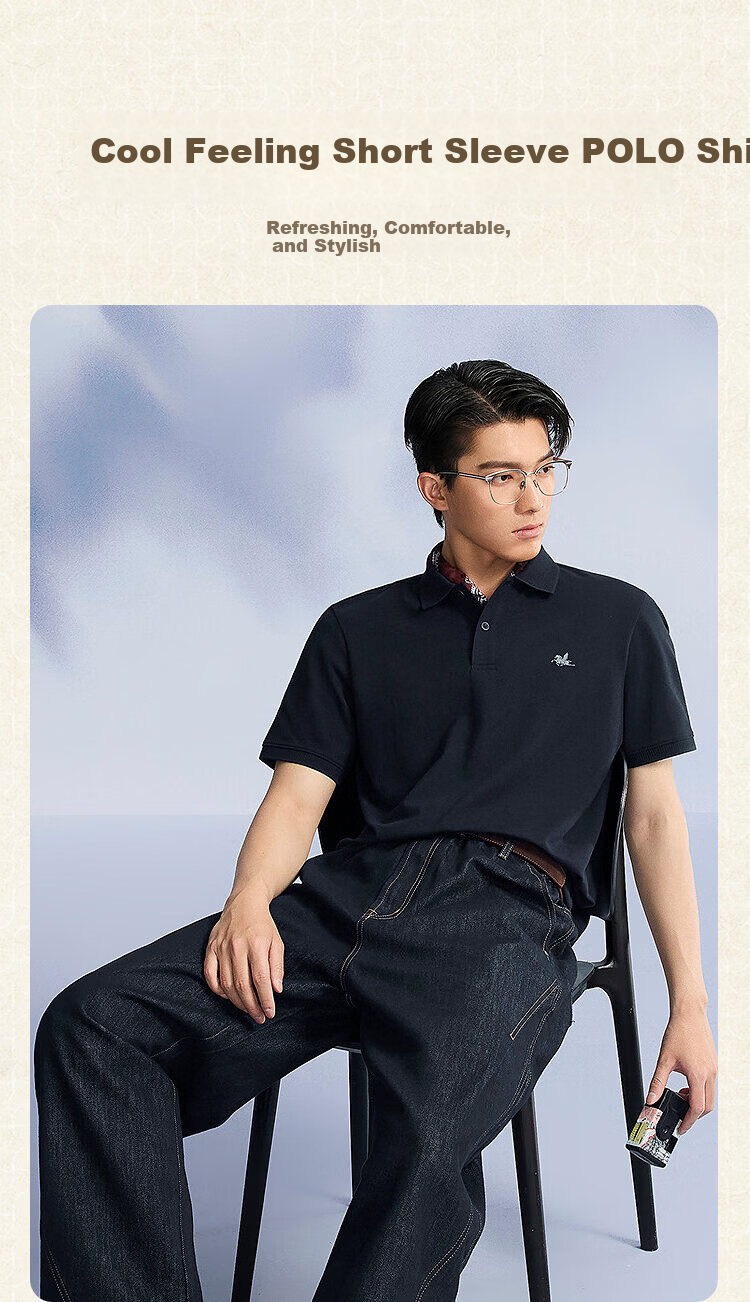 HLA Short-Sleeve Polo Shirt for Men, New Pegasus Print, Cool-Feeling Short Sleeves for Men in Summer 2