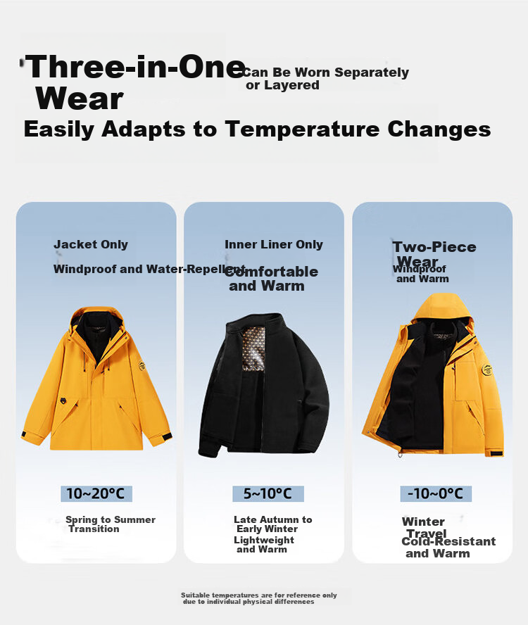 ROMON 3-in-1 Men's Outdoor Mountaineering Jacket with Hood, Women's Couple's Black 3XL 5