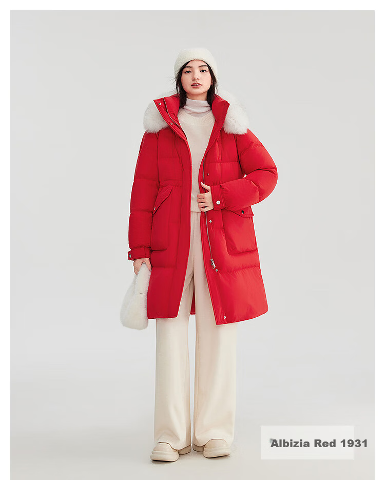 BOSIDENG 25 Years Women's Winter Down Jacket 90% Down Thickened Slim Mid-Length Large Fur Collar New Year Red Coat 9