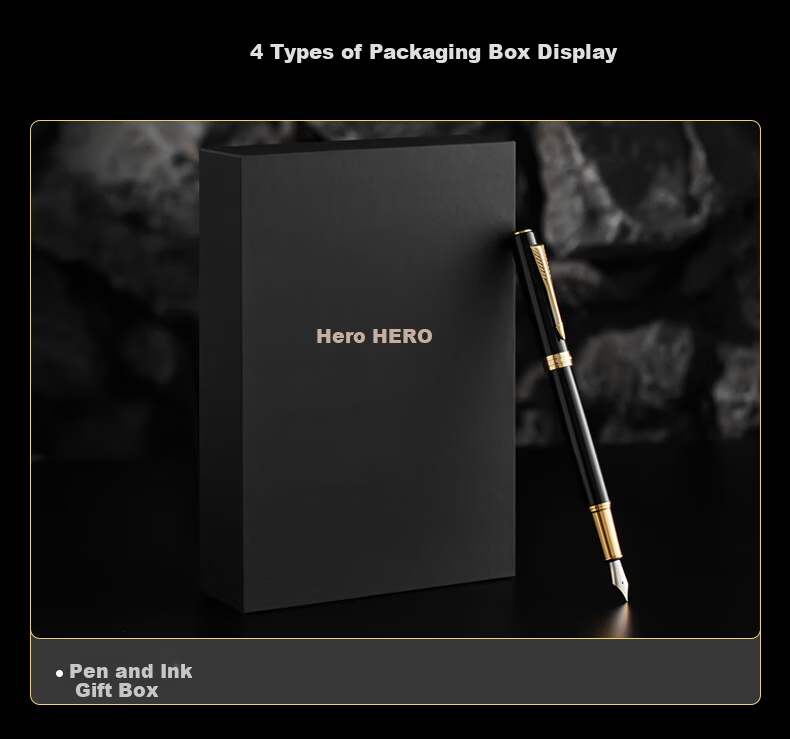 HERO Fountain Pen Gift Box 7077 Black Fine Nib Chess Black Student Stylish Birthday Ink Pen F Nib 9