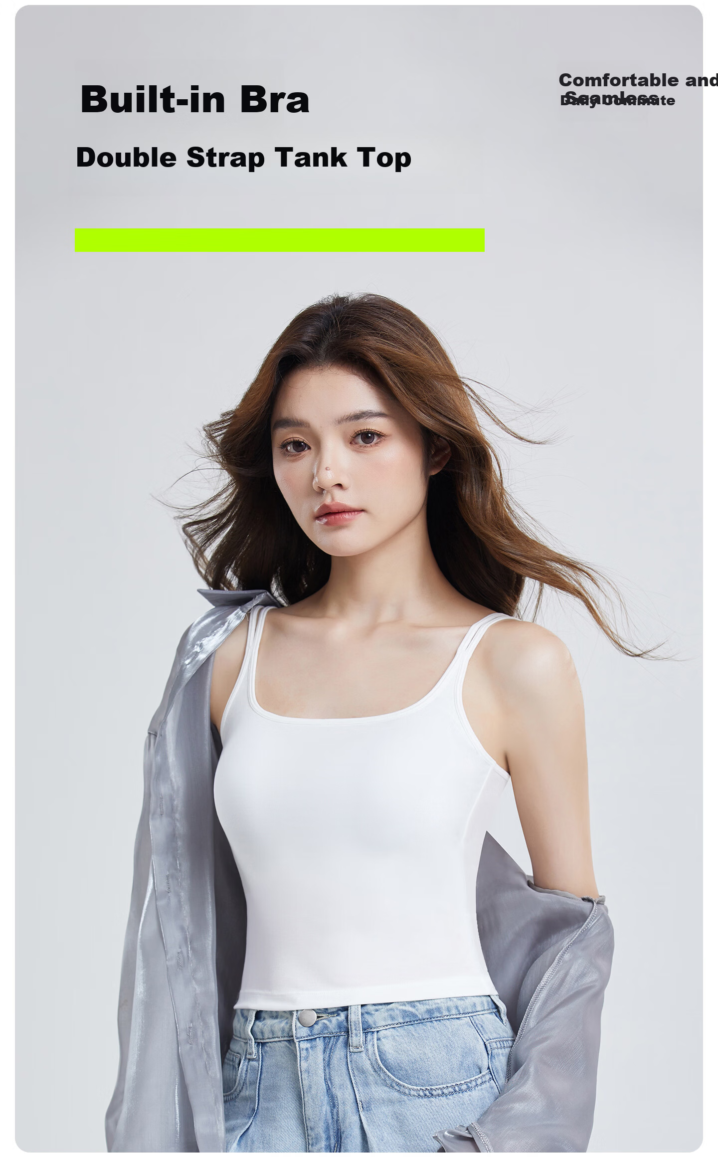Youkeshu Women's Double Strap Tank Top Bra Support Lift Seamless Vest Bra 3