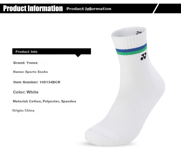 Yonex Badminton Socks Sweat-Absorbing Breathable Youth Professional Sports Socks 3450425BCR White Triple Pack 1