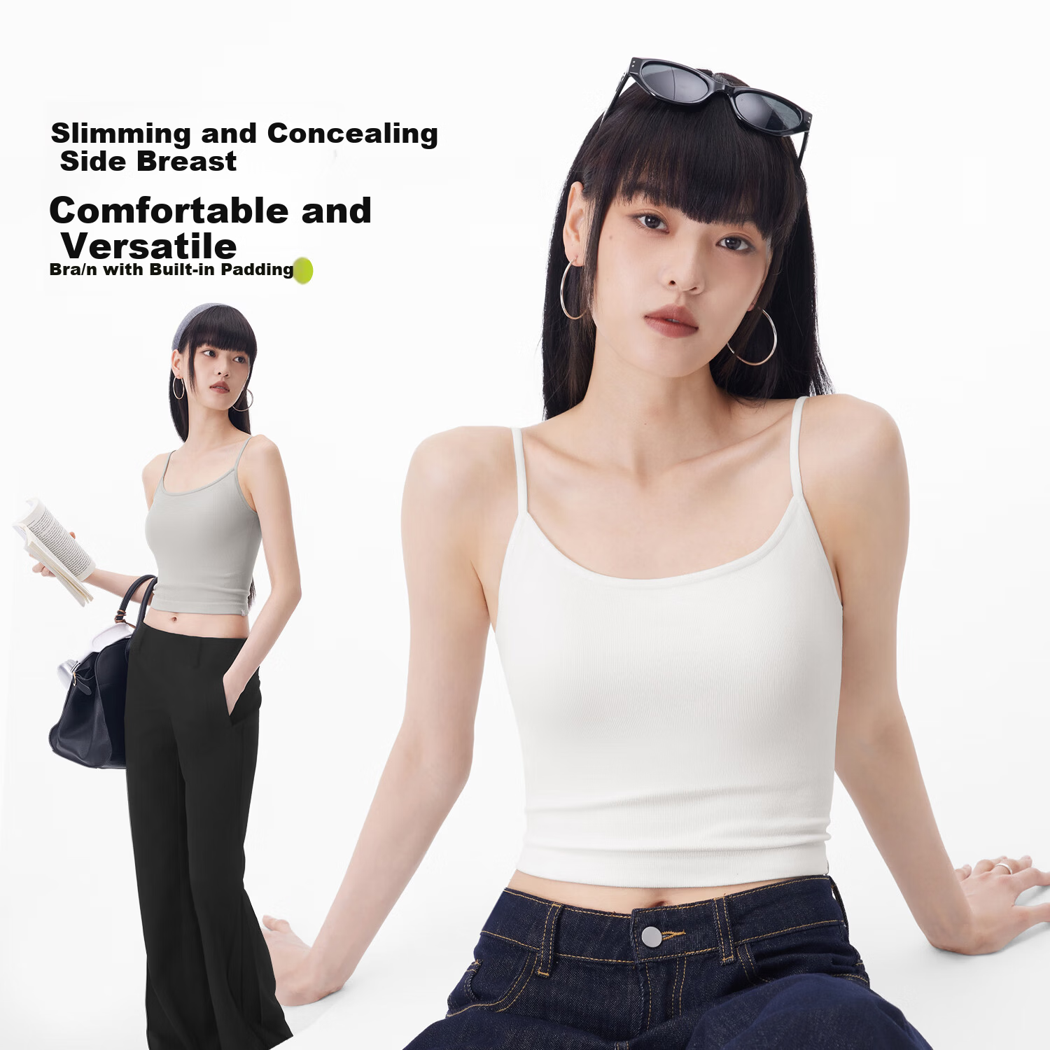 Half-Training Camisole with Chest Pad, Beautiful Back Bra, Integrated Inner Wear and Outer Wear, Dark Chocolate Black, Size S