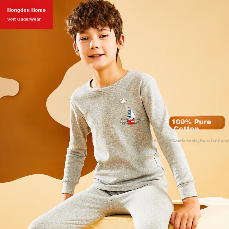 Hodohome Kids Pure Cotton Printed Class A Autumn Clothes and Pants Boys Thin Warm Underwear Set Large Children Cotton Sweater 120