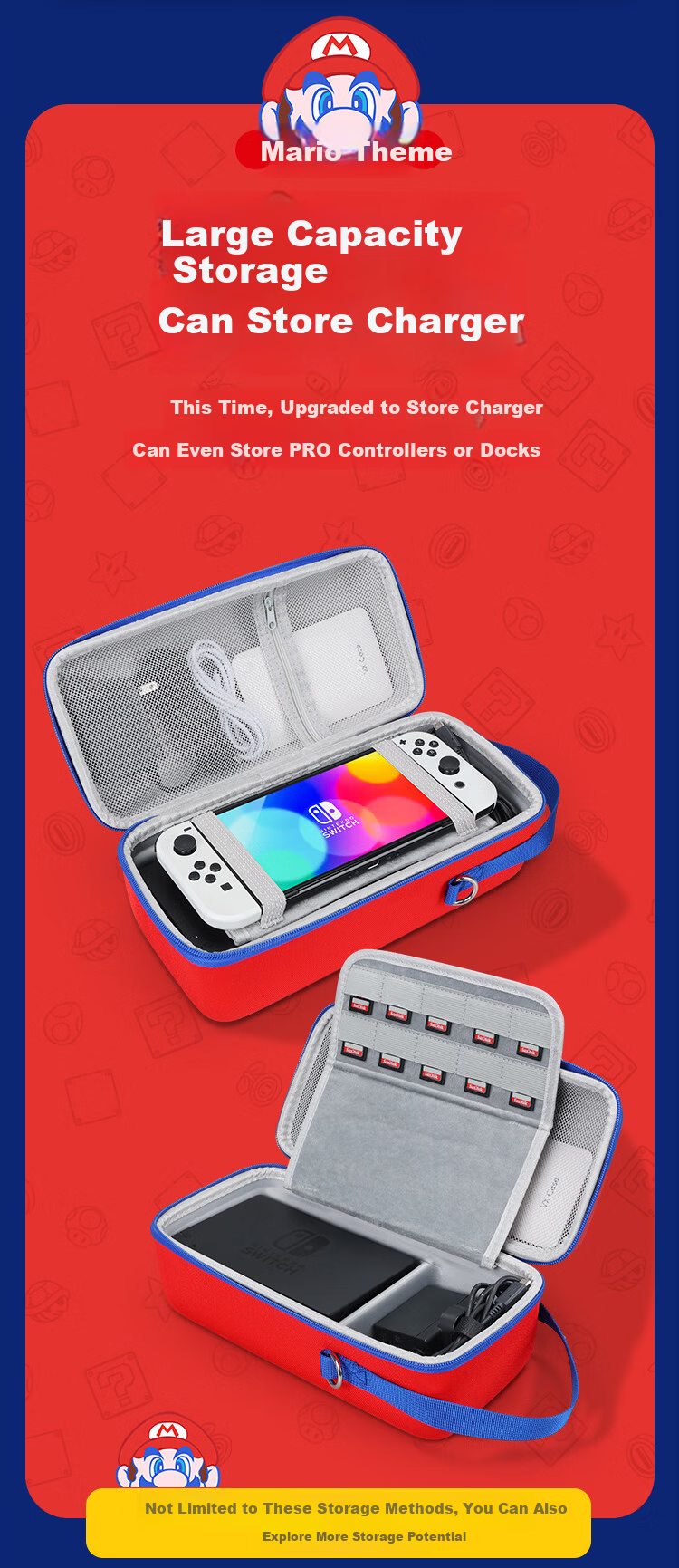Biyoumei Switch Storage Bag NS Game Protective Case OLED Large Capacity Lite Charging Dock Handle Card with Joystick Caps 3