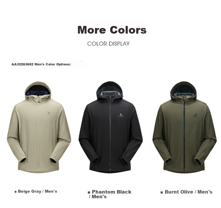 CAMEL Outdoor Men's Fleece-Lined Thickened Softshell Jacket with Hood, Water-Repellent and Windproof Running Coat for Women, Spring and Autumn 24