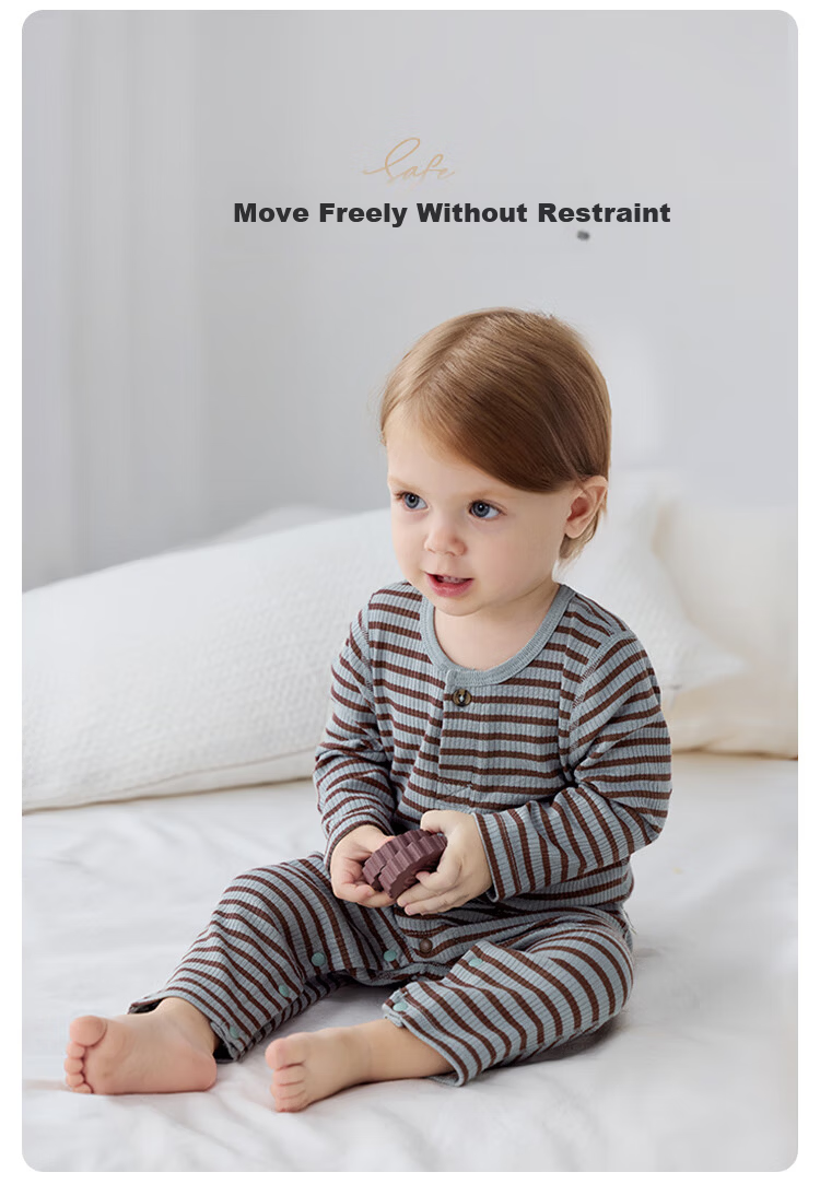 Babylove Baby Romper Spring and Autumn Striped Homewear Crawling Suit Sleepwear Modal Warm Clothing 1